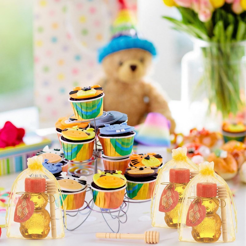 48 Sets 2 oz Honey Bear Bottles Bulk, Mini Plastic Honey Bear Jars with Gold ... gallery