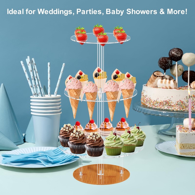 3 Tier Clear Acrylic Ice Cream Cone Holder 29 Hole Dessert Stand gallery