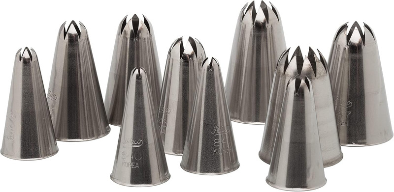 850 - 10 Piece Closed Star Tube Set, Stainless Steel Pastry Tips, Sizes 0 - 9 gallery