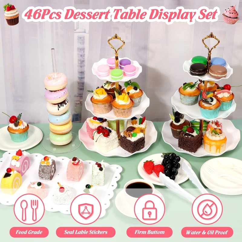 46Pcs Dessert Table Display Set 2X 3 Tier Cupcake Cake Tower Stand 2X Plastic... gallery
