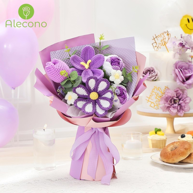 Alecono Crochet Flower Bouquet Purple Knitted Flowers Crochet Tulip Galsang gallery
