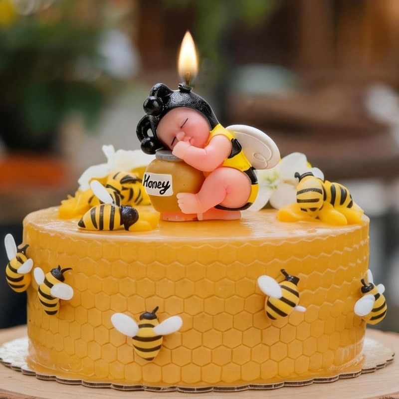 Bee Baby Shower Cake Topper Candles, Bumble Bee Cake Decorations for What Will