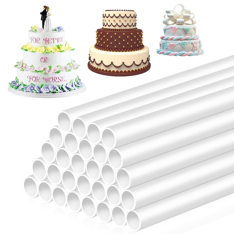 30 PCS Plastic White Cake Dowel Rods 0.5 Inch Diameter 12 Inch Length Tiered
