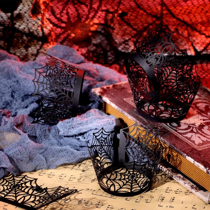 50 Pack Spiderweb Cupcake Wrappers, Laser Cut Liners, Halloween Party Decor gallery