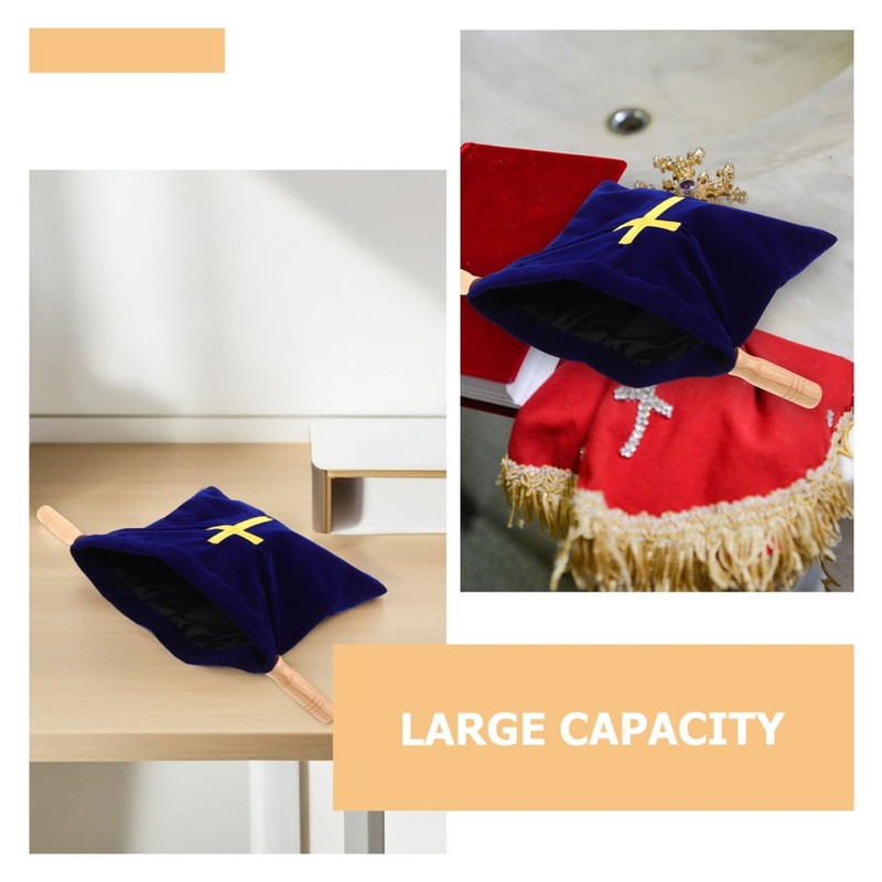 2Pcs Durable Velvet Offering Pouches with Cross Embroidery for Church Donations gallery