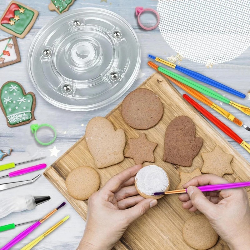 56 PCS Cookie Decorating Kit Supplies Including Acrylic Turntable Decoration for gallery
