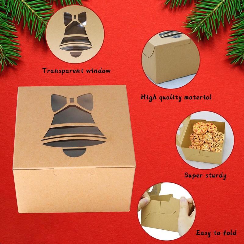 36 PCS 4x4x2.5 Inch Brown Christmas Cookie Bakery Box Gift Pastry Donut gallery