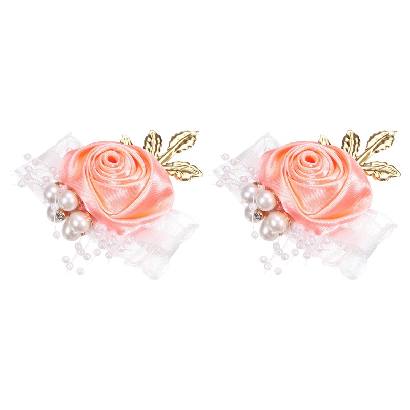 2pcs Wrist Corsage Artificial Flower Bracelet Rose Decorative 7cm Bright Orange