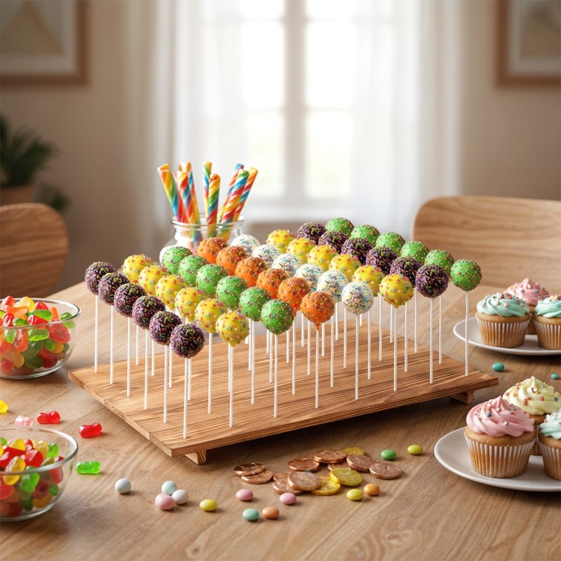 48 Holes Wood Cake Pop Stand, 16.5 x 12 x 1 Inch Wooden Cake Pop Display Hold... gallery