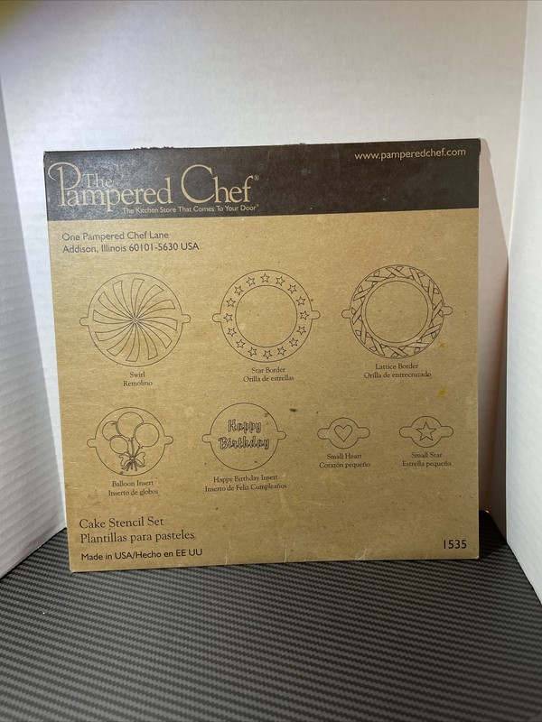 The Pampered Chef Cake Stencil Set, 1535 in Package, 7 Designs
