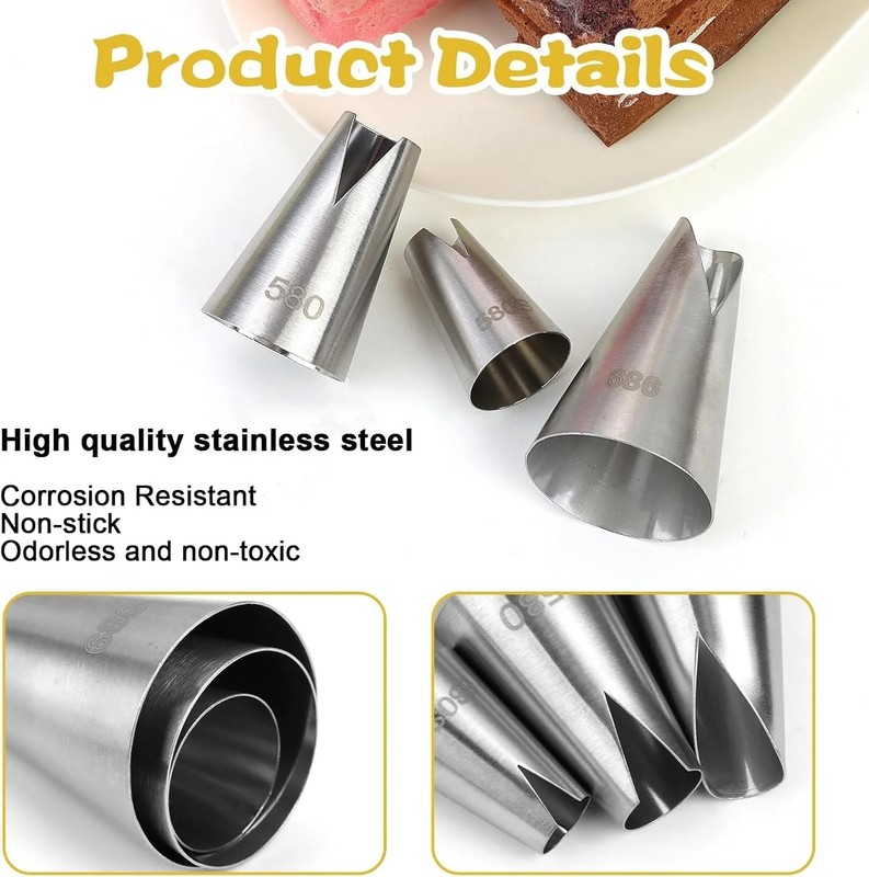3PCS Stainless Steel Russian Piping Tips Set V Shape Cake Decorating Nozzles gallery