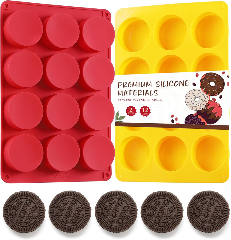 2PCS Silicone Cookie Chocolate Molds, 12-Cavity round Silicone Baking Mold for