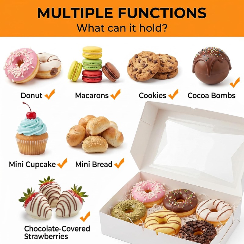 36 Pcs White Bakery Boxes, 12" x 8" x 2.5" Cookie Treat Boxes with Clear Wind... gallery