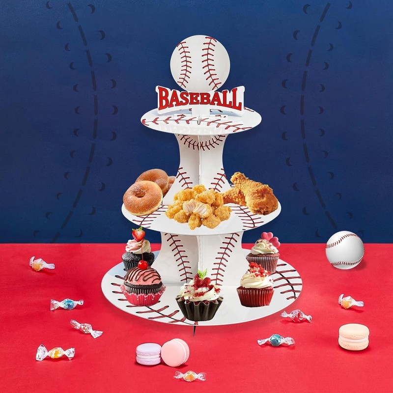 3 Tier Baseball Theme Party Cupcake Stand gallery