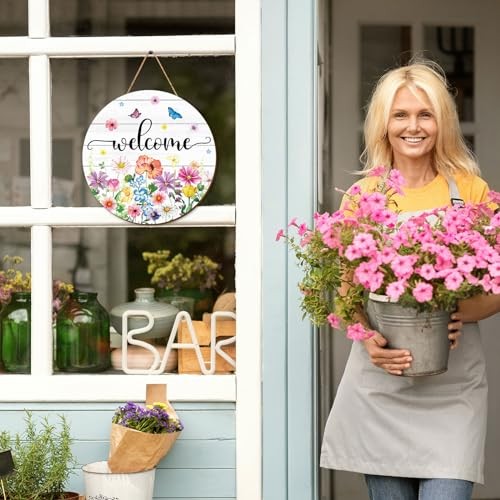 Spring Summer Flower Welcome Door Sign Wildflower Wooden Wildflower vivid gallery