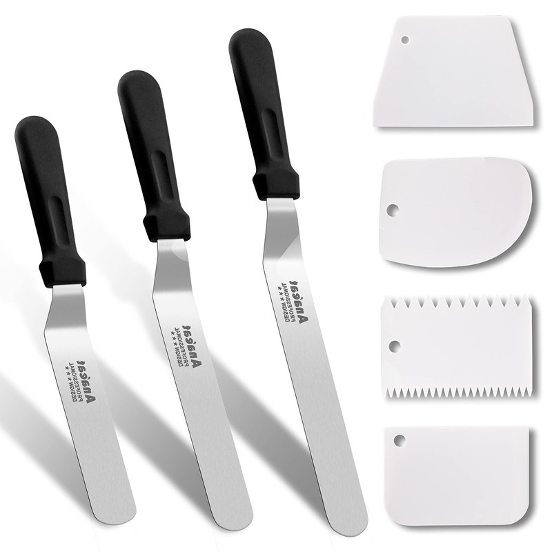 7 Pcs Icing Spatula and Scraper Set Stainless Steel Cake Decorating Tools