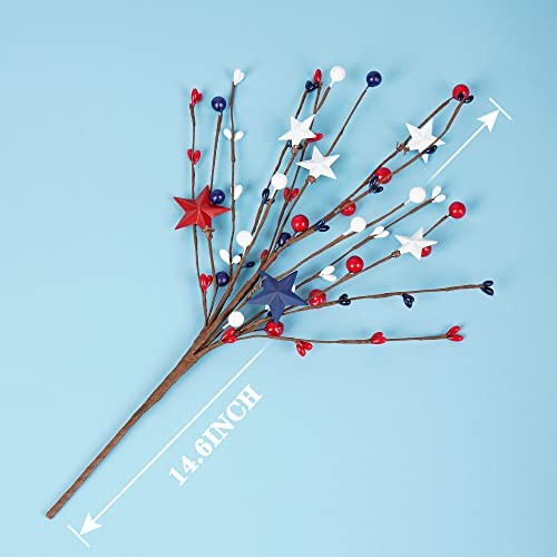 4 Pack Patriotic Artificial Berry Stem Picks Patriotic White Blue Red Stars gallery