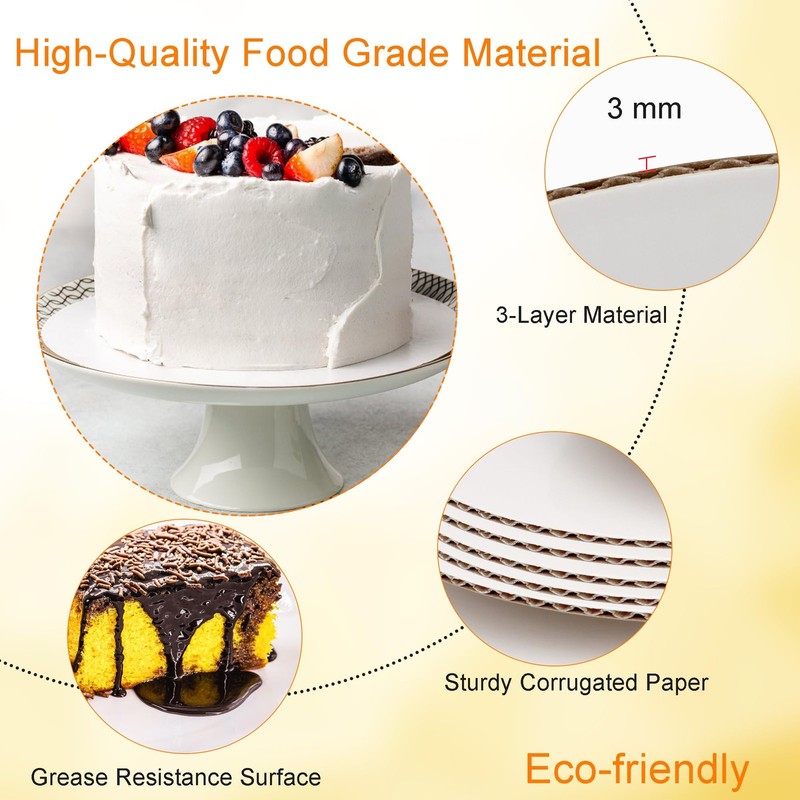 12" White Round Cake Board Sturdy Corrugated Cardboard Circle Base Disposable gallery