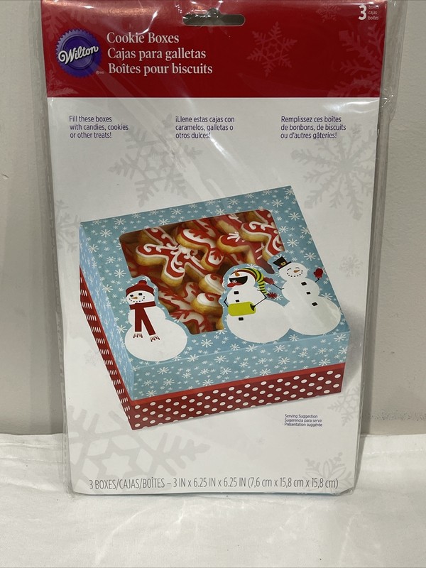 Wilton Cookie Boxes Holiday Christmas Snowmen Winter Theme 3” x 6.25” x 6.25”
