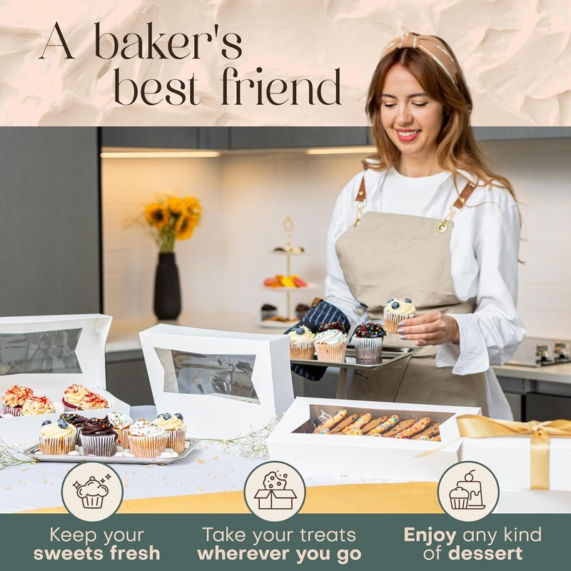 MT Products 12.5" x 5.5" x 2.25" White Bakery Boxes with Window - Pack of 15 gallery