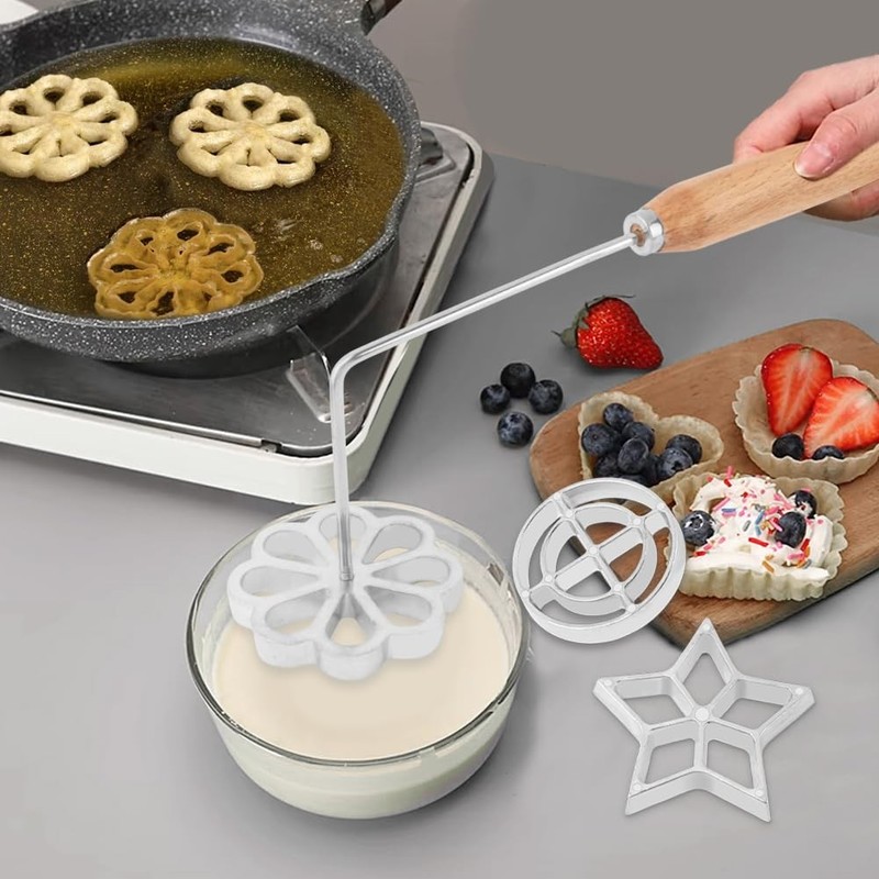 3Pcs Rosette Iron Set,Bunuelos Mold with Handle,Aluminum Alloy Bunuelos Cooki... gallery