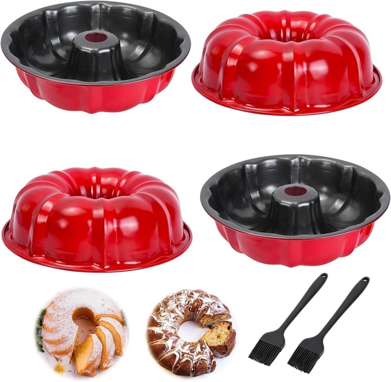 4PCS Fluted Cake Tins, 24cm/9.45Inch Carbon Steel Ring Cake Pan with 2 Silicone