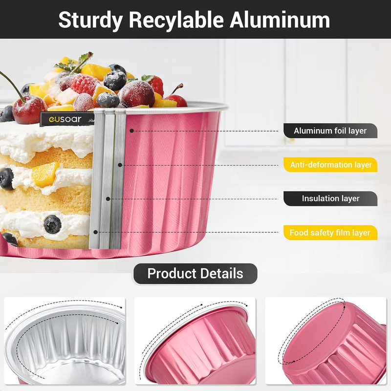 Disposable Ramekins, 25pcs 5oz Baking Cups Foil Dessert Cups with Lids, Alumi…