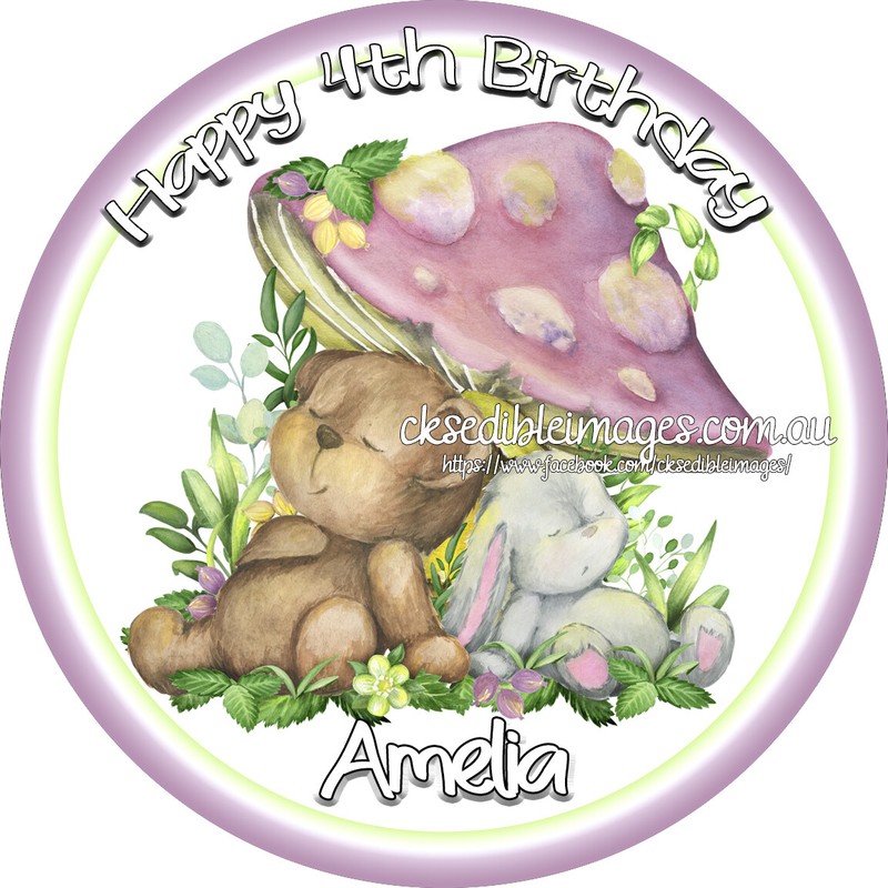 teddy & Bunny Edible Image Cake Cupcake Icing wafer Topper 5-8 Inches Diameter