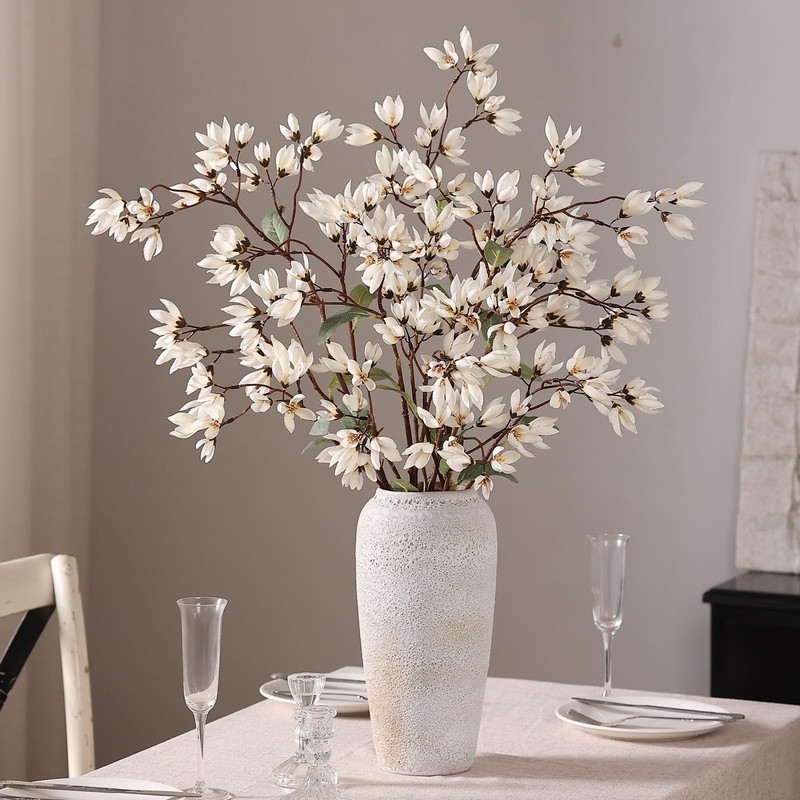 YXZZWL 4Pcs 36" Fake Magnolia Champaca Silk Flower Stems Vase (white) gallery