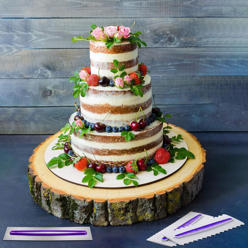 3 Pcs Cake Scraper Cake Decorating Comb Set, Stainless Steel Icing Smoother with gallery