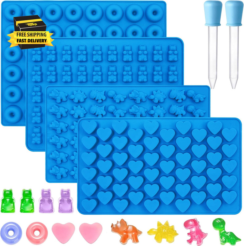 4Pcs Gummy Candy Bear Molds, Non-Stick Silicone Chocolate Mold for Dinosaur, Don