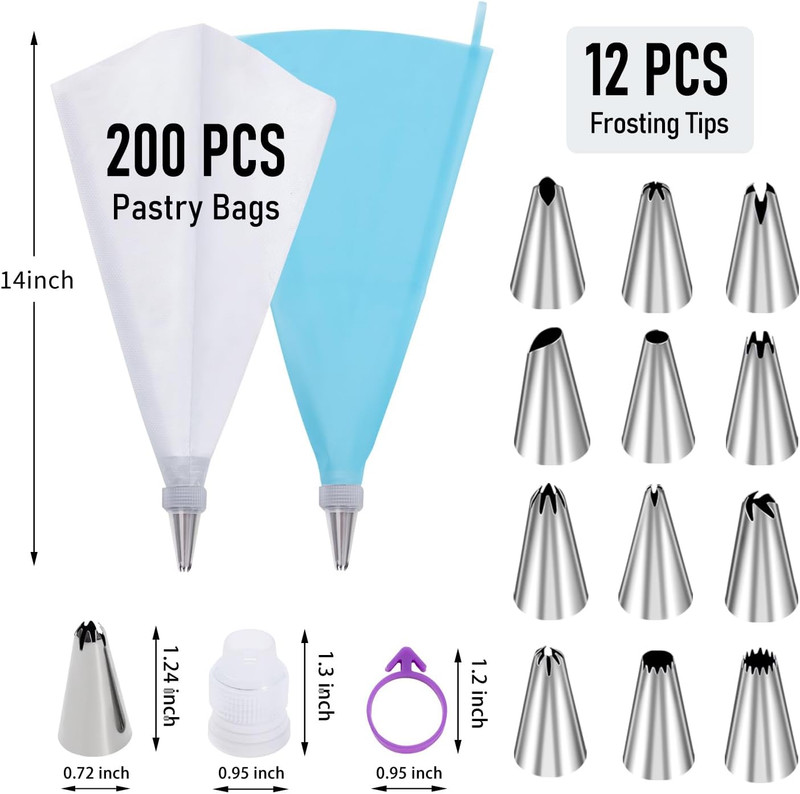 200Pcs Piping Bags and Tips Set, 12 Inch Pastry Bags, Cakes Decorating Kit Suppl gallery
