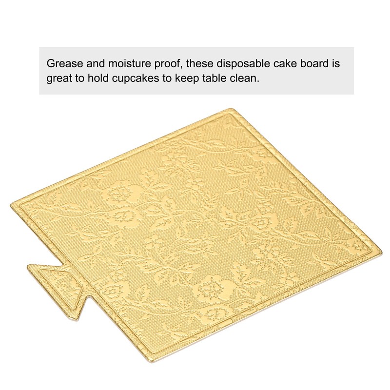 200pcs Mini Cake Boards, Mousse Cake Cardboards Square Cake Bases (Gold) gallery