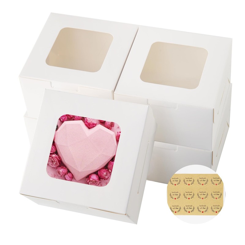 50pcs 5x5x2.5 Inches Cookie Boxes,White Bakery Boxes with Window,Small Treat …