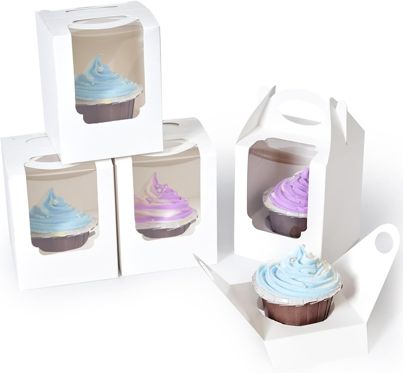 Shallive Cupcake Boxes 25pcs, Individual Carrier White with white