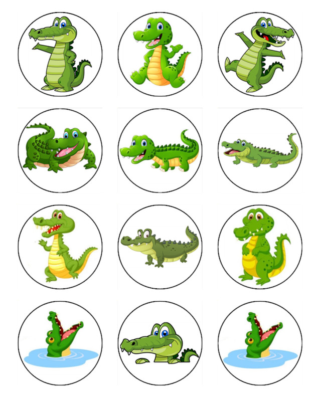 Crocodile Edible Cupcake Toppers Icing Jungle Animal Birthday Party Decorations