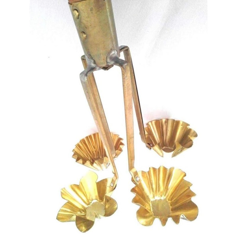 4 Cups KraThong Tong Traditional Dessert Brass Mold Wooden Handle Kitchen Tool gallery