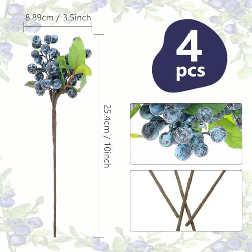 4pcs Artificialberries Fruit Stems Fake Berries Picks Flowers Plant Blue gallery