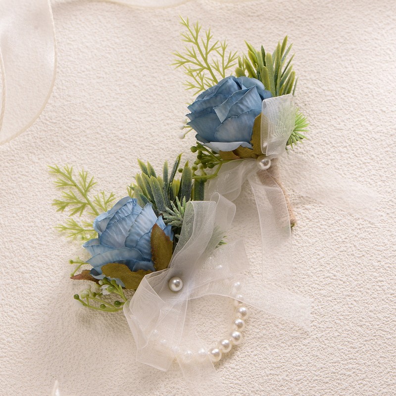 1-Set Wrist Corsage and Boutonnieres Set Artificial Rose Flower [Blue] gallery