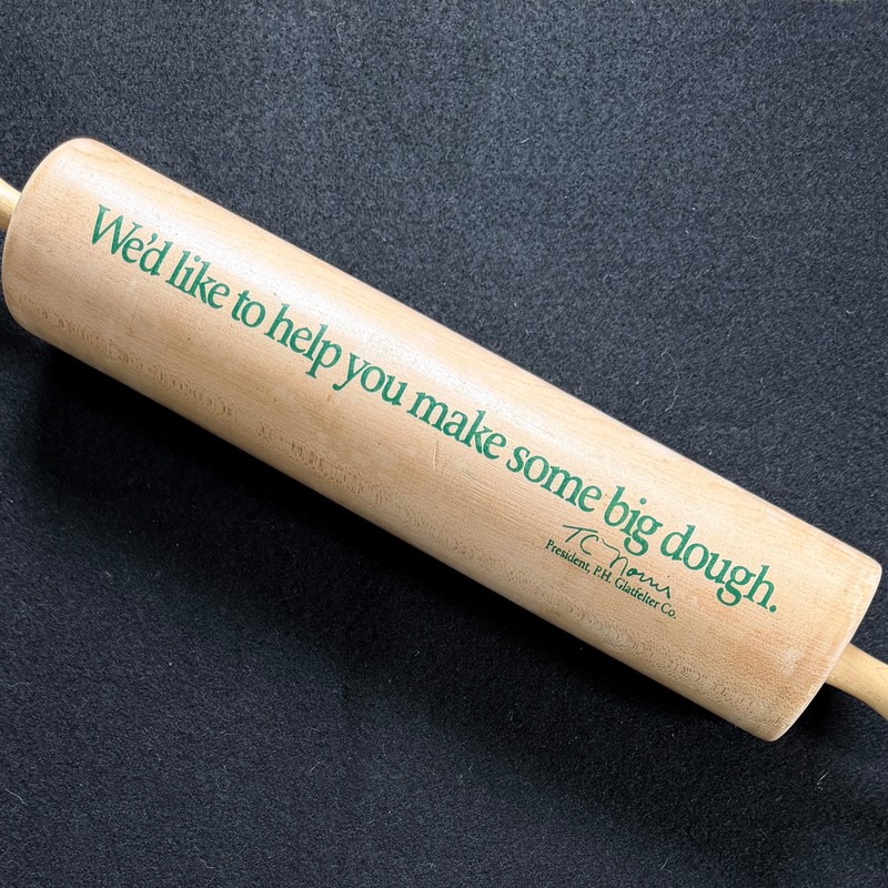 Vtg Advertising Glatfelter Paper Company Solid Wood 21 in Long Wood Rolling Pin gallery