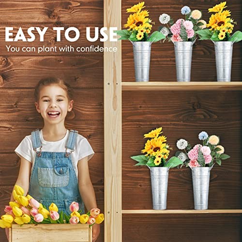 12 Pcs Galvanized Flower Bucket 9 Inch Metal Vase Farmhouse Matte Silver gallery