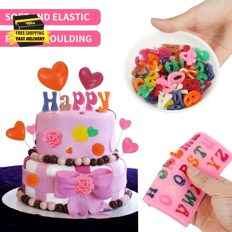 Letter Silicone Mold Alphabet Number Molds Rose Heart Shape Cake Mould for Gummy gallery