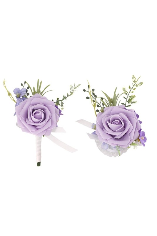 Lilac Purple Wrist Corsage and Boutonniere Set for Wedding Prom Homecoming Ar...