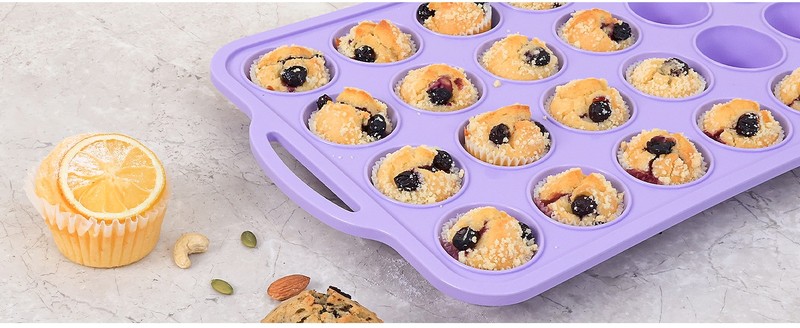 Mini Silicone Muffin Pan with Metal Frame, Non Stick Silicone Cupcake Pan with gallery