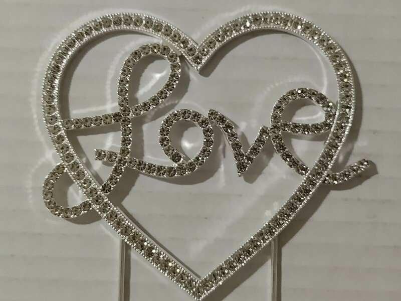 1 Pcs Silver Love Pearl Rhinestone Cake Topper Anniversary Wedding Event Party gallery