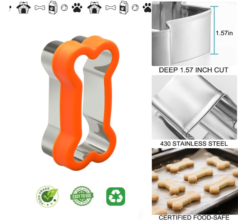 Dog Bone Cookie Cutter Set 3PCS Stainless Steel Treat Biscuit Molds w/Safe Cover gallery