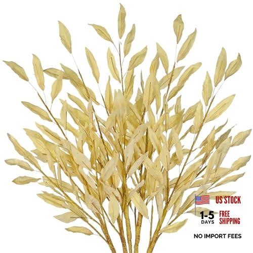 5 Pcs Artificial Fall Eucalyptus Leaves Greenery Stems for Home Beige Yellow