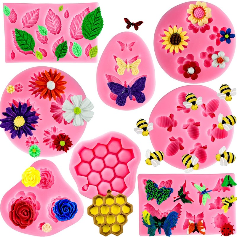 8Pack Flower Silicone Mold Fondant Sugar Chocolate Craft Mold for DIY Cake Decor