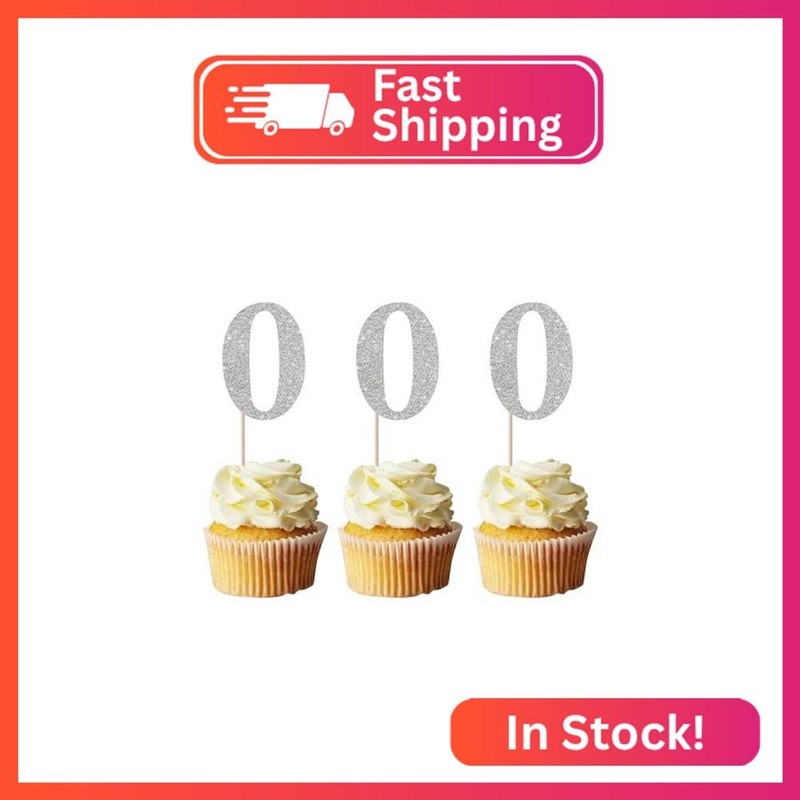 Rsstarxi 36 Pack Number 0 Cupcake Toppers 0 Birthday Cupcake Toppers Glitter Num