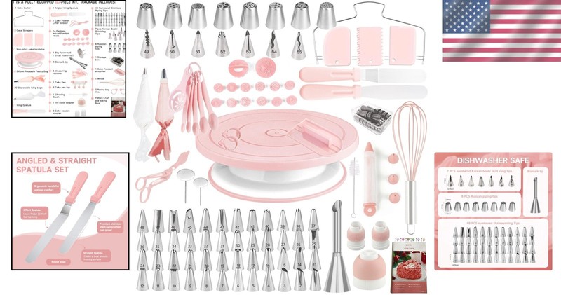 Complete Cake Decorating Set: 137-Pc Kit, Turntable & Patterns for All Ages gallery